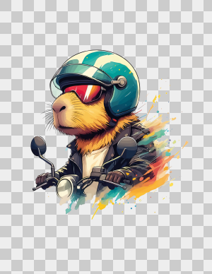 capibara con casco sobre motocicleta