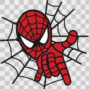 spiderman rojo estirando la mano y telaraña